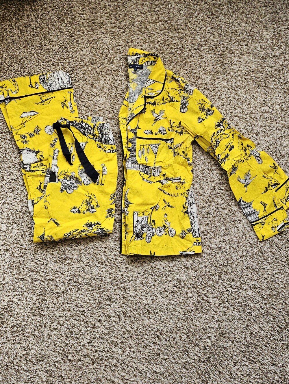 Katie Kime Yellow Toile 100% Cotton XS Pajama Set